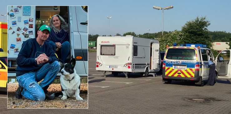 Par med hund och husvagn som haft inbrott intill tysk polisbil