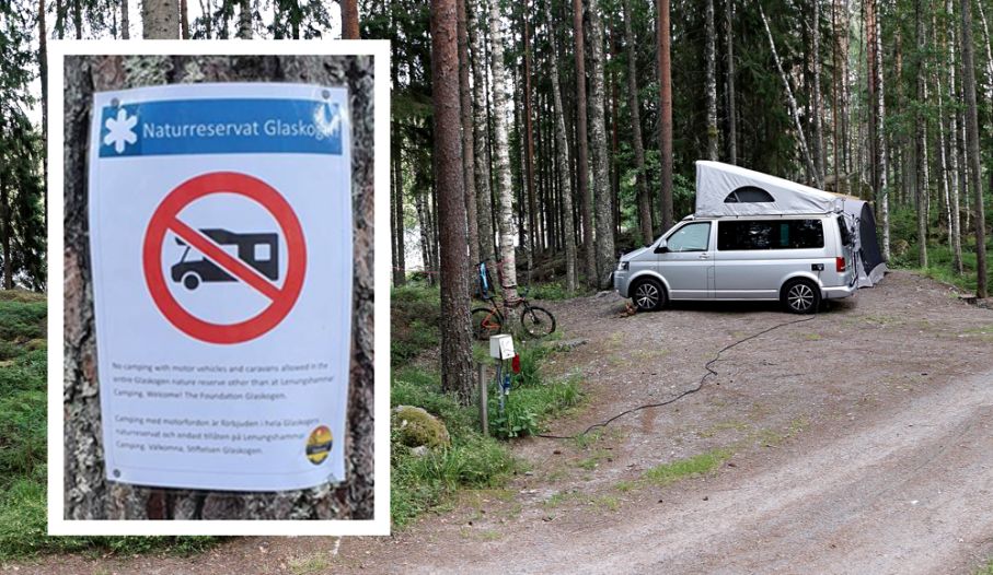 Fricamping är numer förbjudet i Glaskogen. Istället hänvisas alla till campingplatsen. Förbud mot husbil intill plåtis