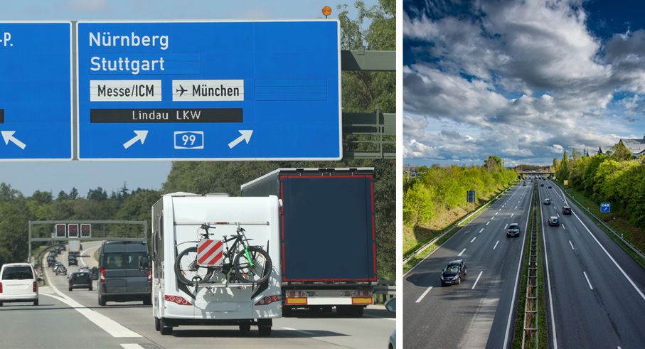 bilfragan_restips_europasemester.jpg Husbil under skylt mot Nürnberg och motorväg