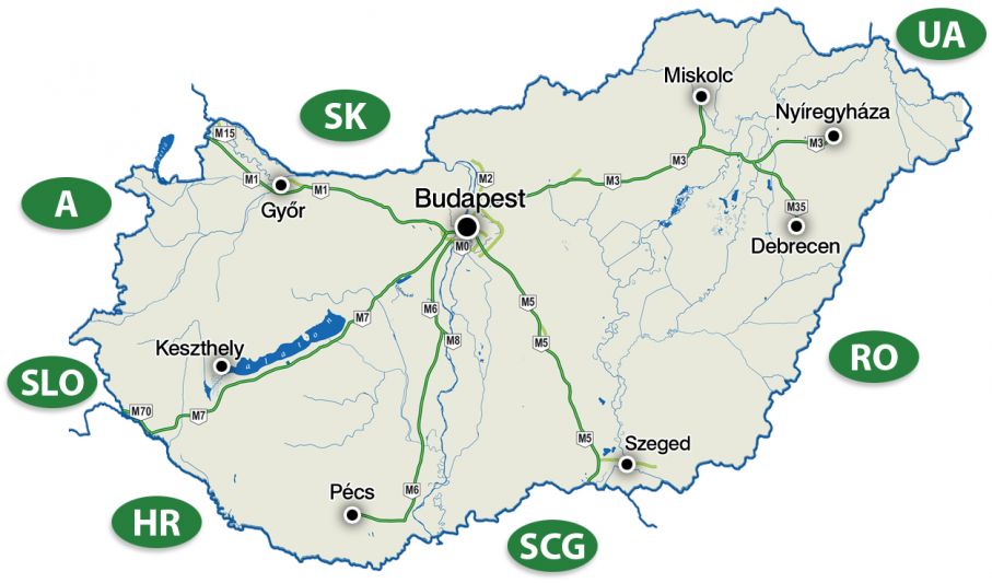 Det stjärnformade motorvägsnätet utgår från Budapest