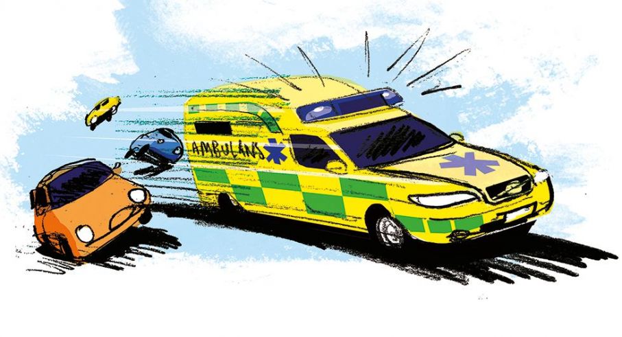 Frågeställaren undrar om man har rätt att köra för fort för att underlätta framkomligheten för utryckningsfordon. Illustration: Johan Isaksson.