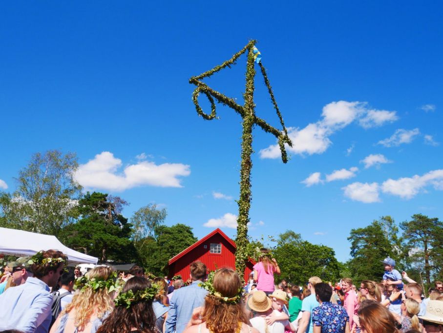 Midsommar pole maypole in sweden