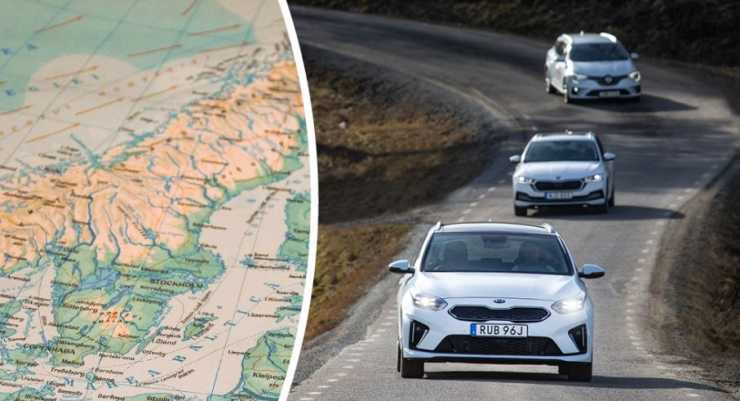 Karta över Sverige och bilar på väg